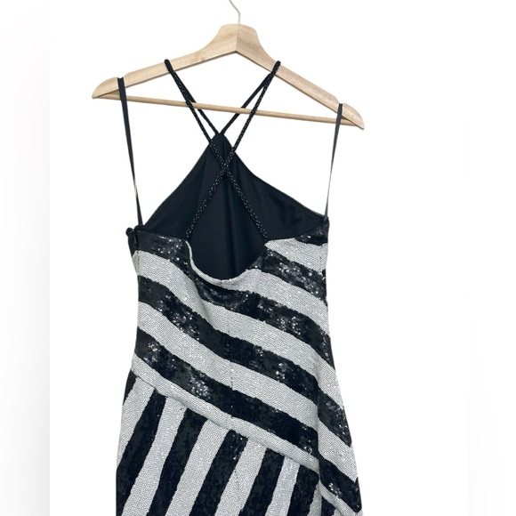 Lauren Ralph Lauren Sequin Striped Halter Neck Gown in Black/ White Size 8 - Picture 13 of 16